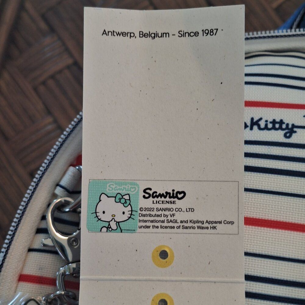 NEW Kipling X Sanrio Hello Kitty Striped Matta Backpack with Kitty Charm Retired - Picture 9 of 12